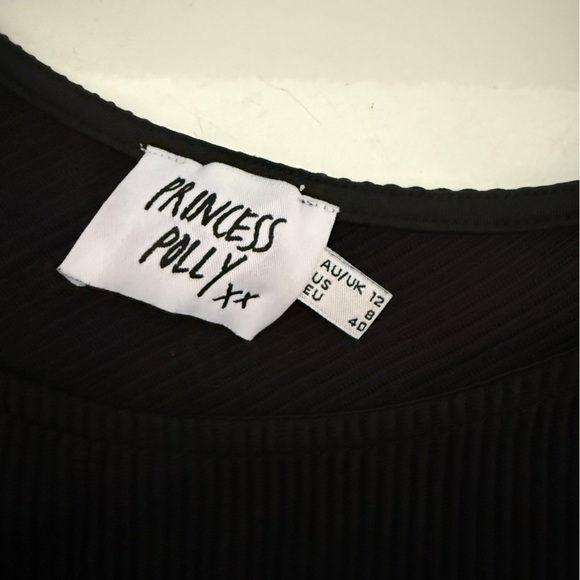 Princess Polly Tank Top Womens 8 Black Weekend Love Ribbed Lace Up Crop Tie - Picture 4 of 4